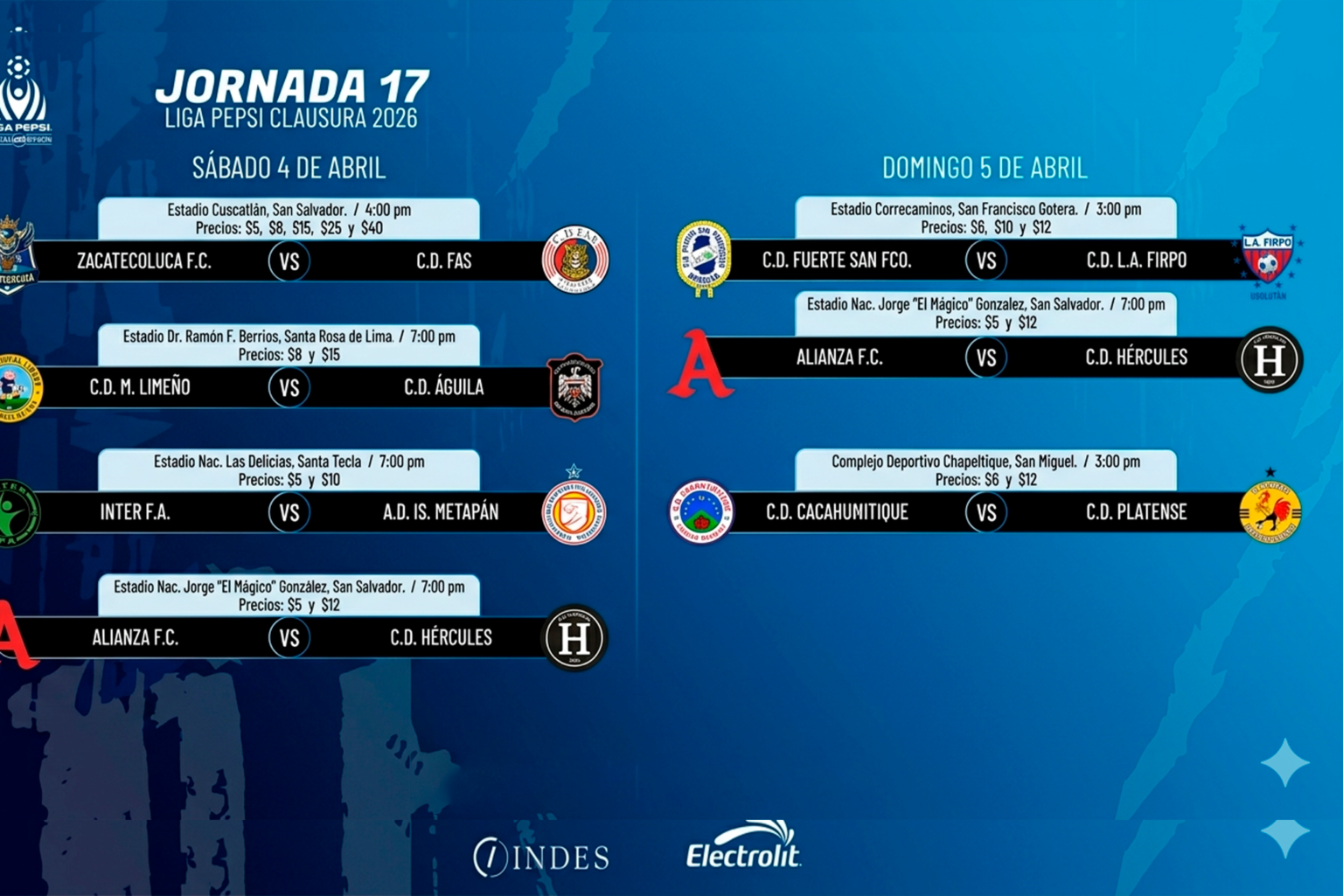 Así se jugará la jornada 17 en la Liga de El Salvador: hora y dónde ver ...